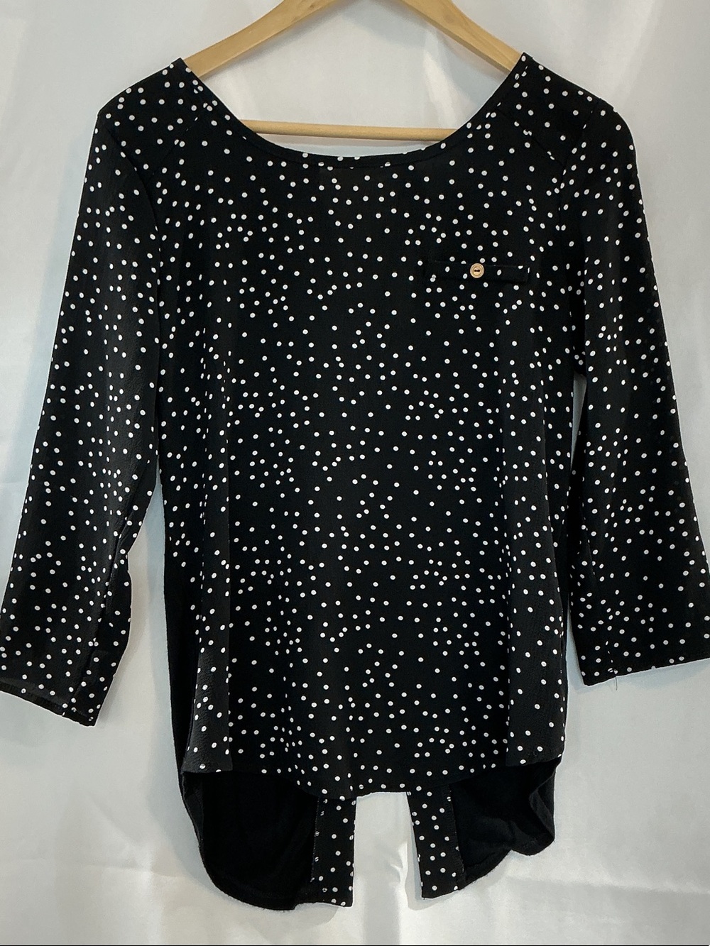 Black Polka Dot Long Sleeve Top with Button Accent